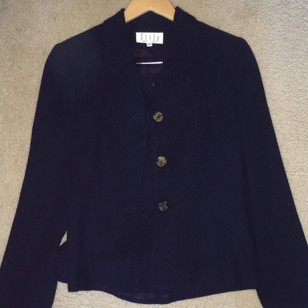 Navy blazer with matching skirt